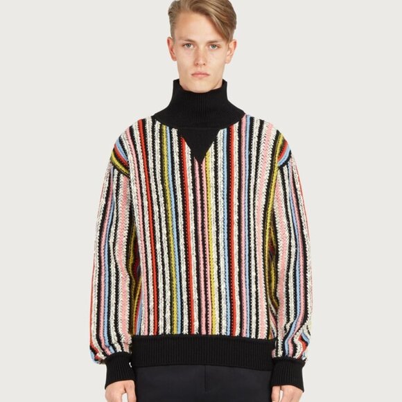 SALVATORE FERRAGAMO Baggy Stripe Wool Mohair Sweater Made in Italy Metal Logo - Picture 1 of 14